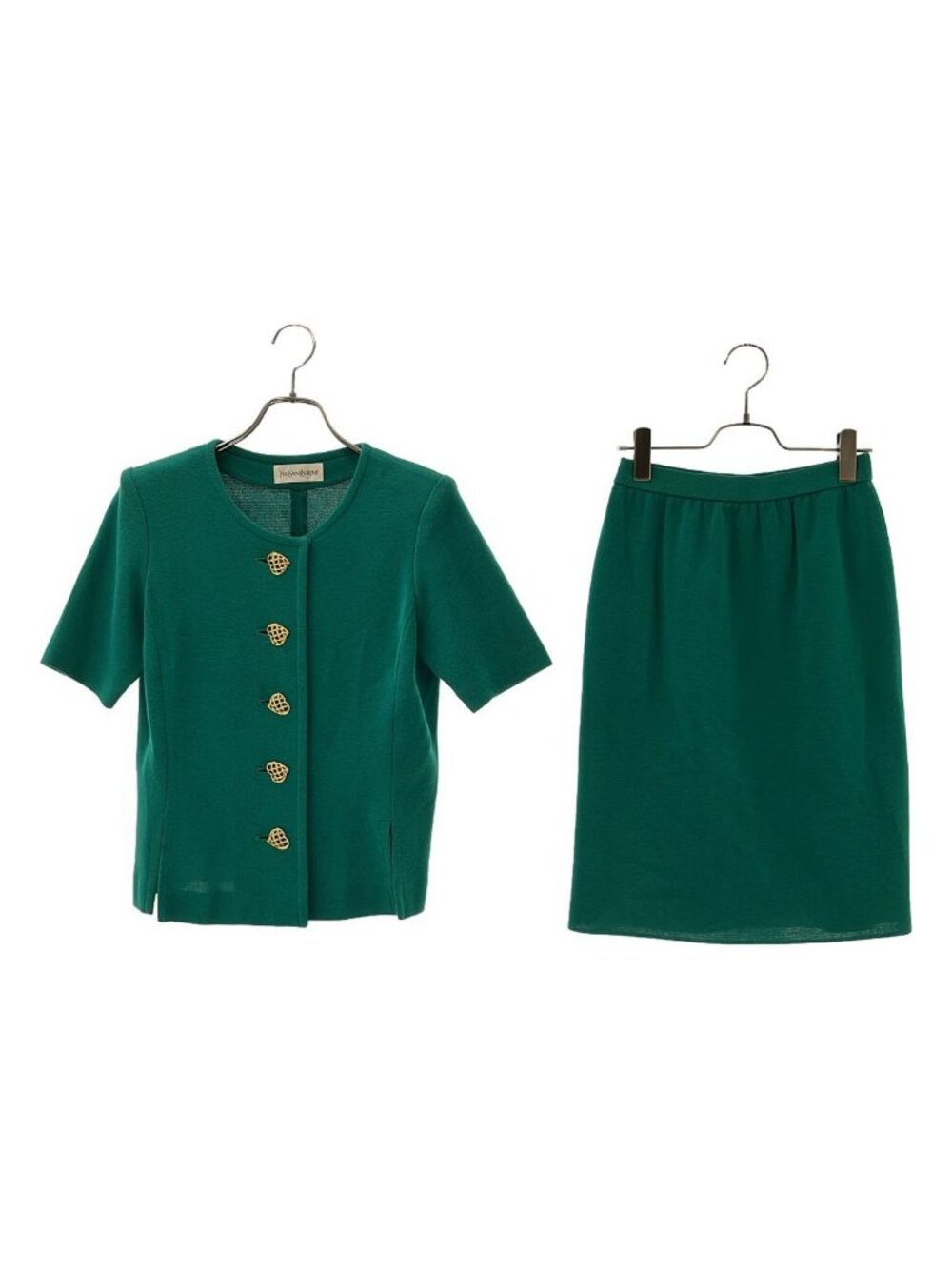 Saint Laurent Set Gold Button Collarless Single Jacket Knit Skirt Fully Lined